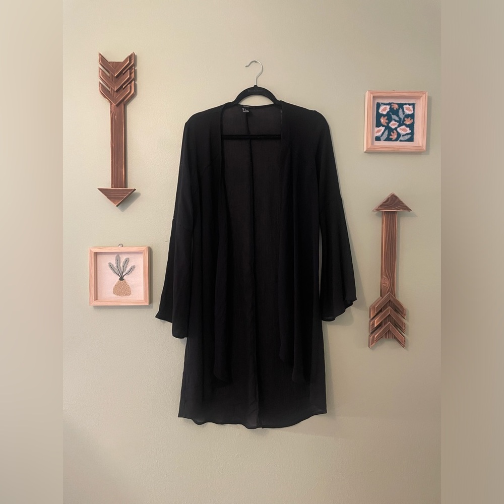 Black sheer open front cardigan